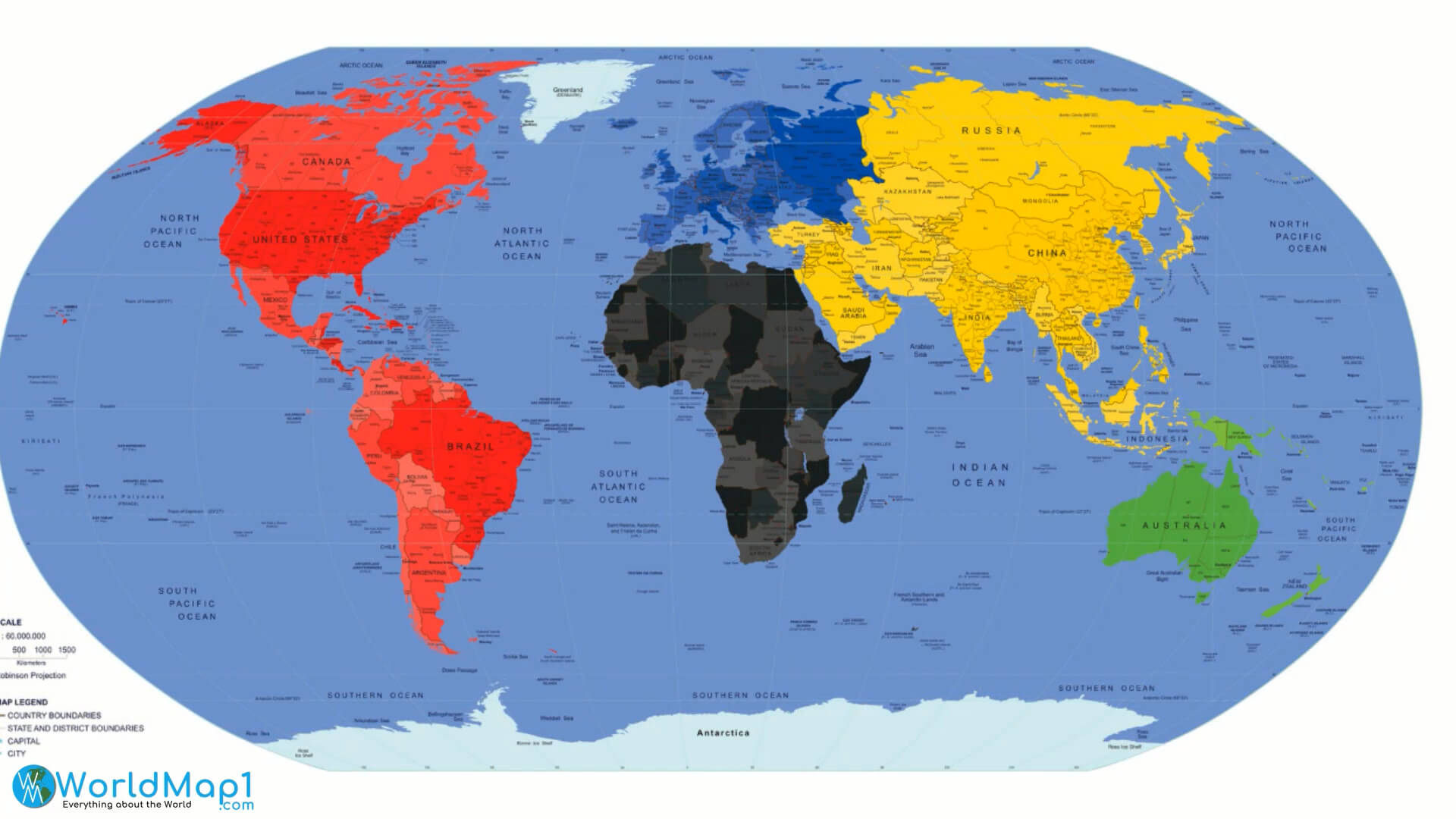 Antarctica Map on the World Map with Main Cities